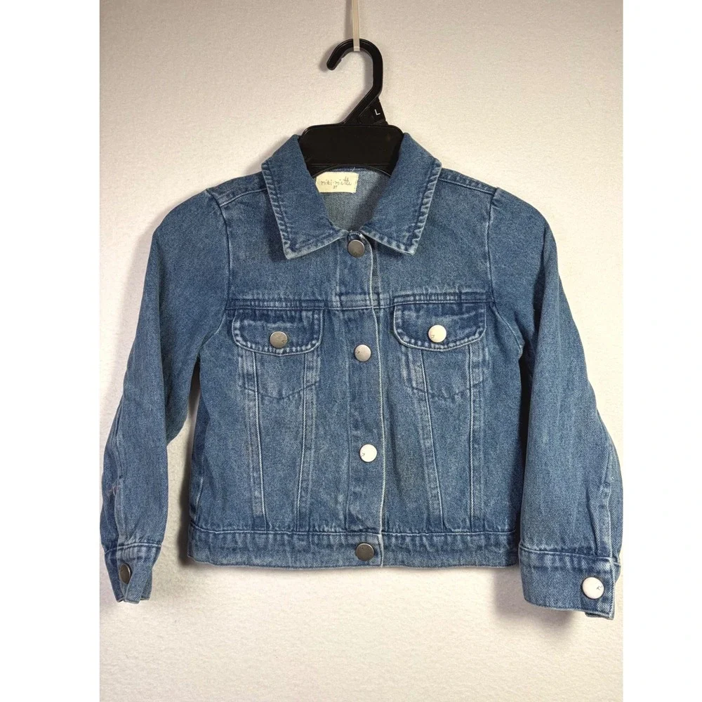 Miki Miette Denim Jacket Kids 3T Blue Excellent Patch Butterfly Rainbow Gem